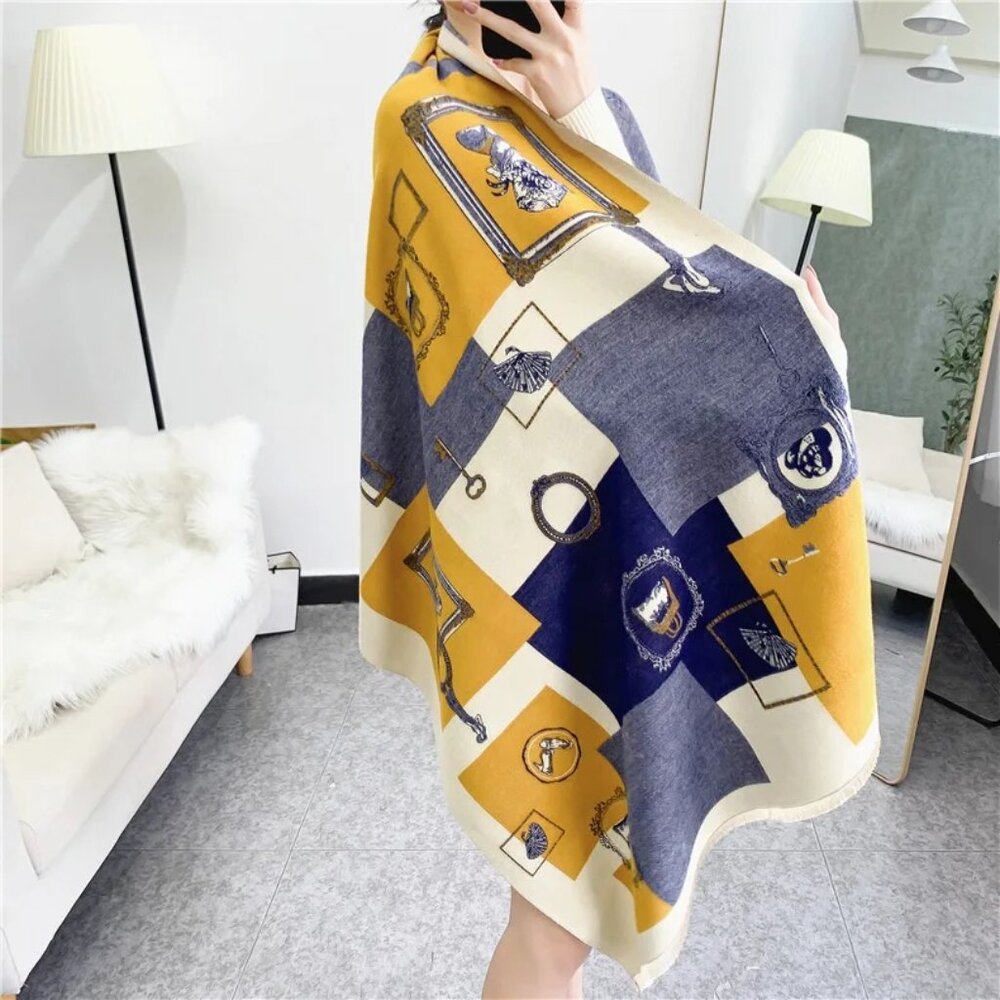 Reversible Vegan Cashmere Large Warm Shawl - Picture 6 of 7